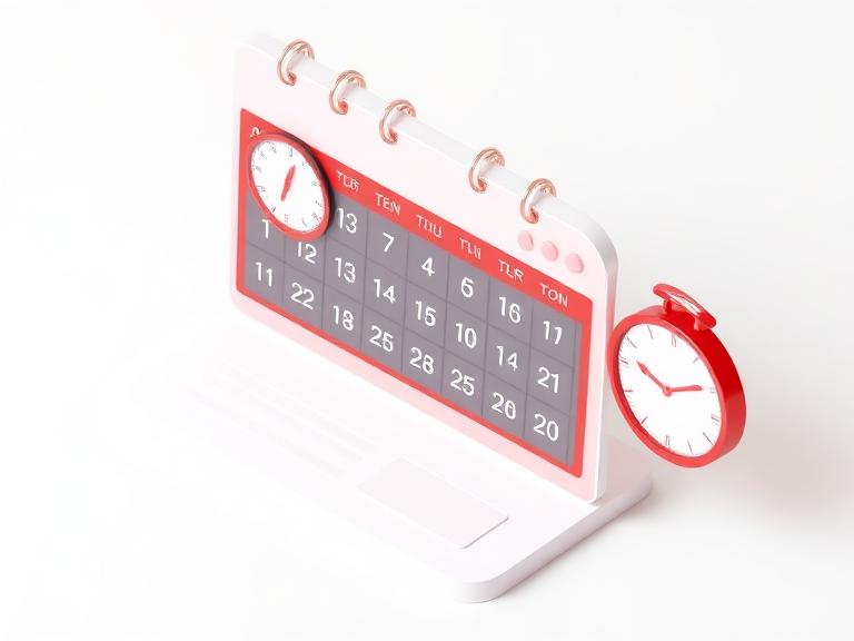 Isometric booking calendar with time slots and reminder clock